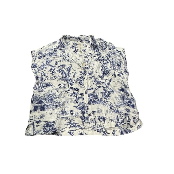 NWT Joie Blue & White Floral Sleeveless Hawaiian tropical print linen top Large - Picture 1 of 7
